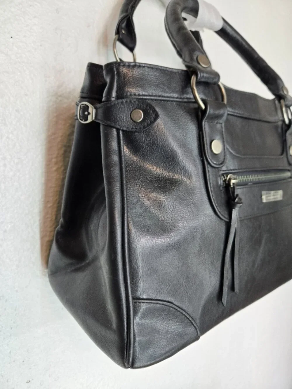 Vintage Y2K Victoria’s Secret Black Leather Satchel Handbag Hot Pink Lining